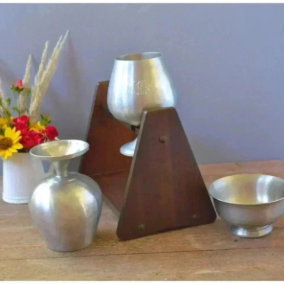 Josten's Pewter Goblets & Stand Paul Revere Reproduction Nut Bowl barware gift - Picture 5 of 5